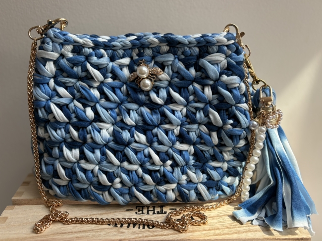 Sac Flower tri-color bleu